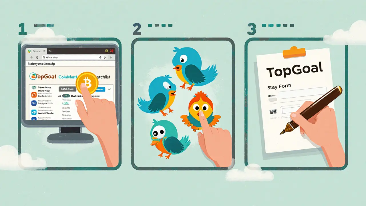 Storyboard showing watchlist add, social follows, and Google Form submission for the airdrop.