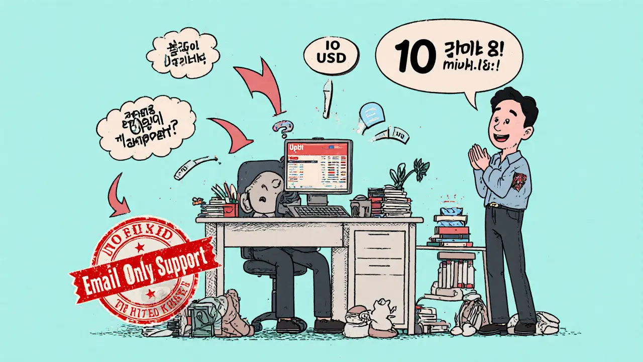 Confused international trader facing Upbit&#039;s limitations: no USD, no futures, slow email support.