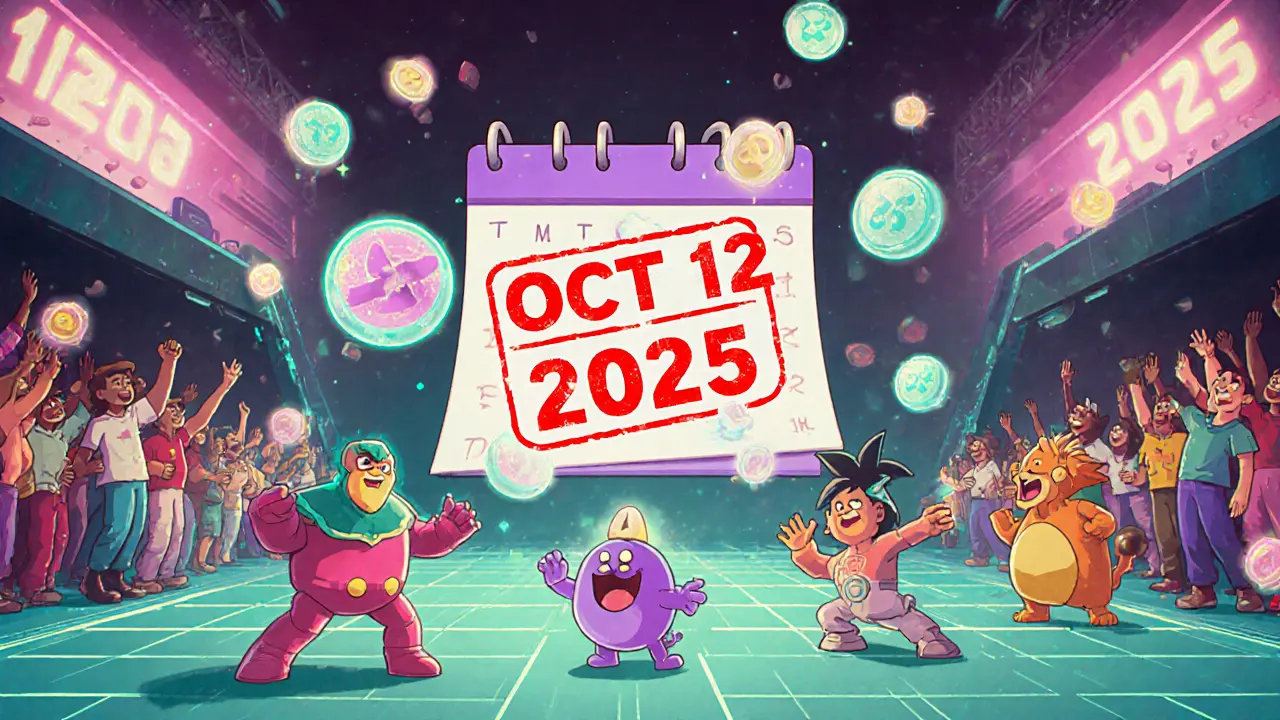 Players using Potion NFTs to unlock powers in a Metamon game, with tokens and a date stamp in vintage cartoon style.