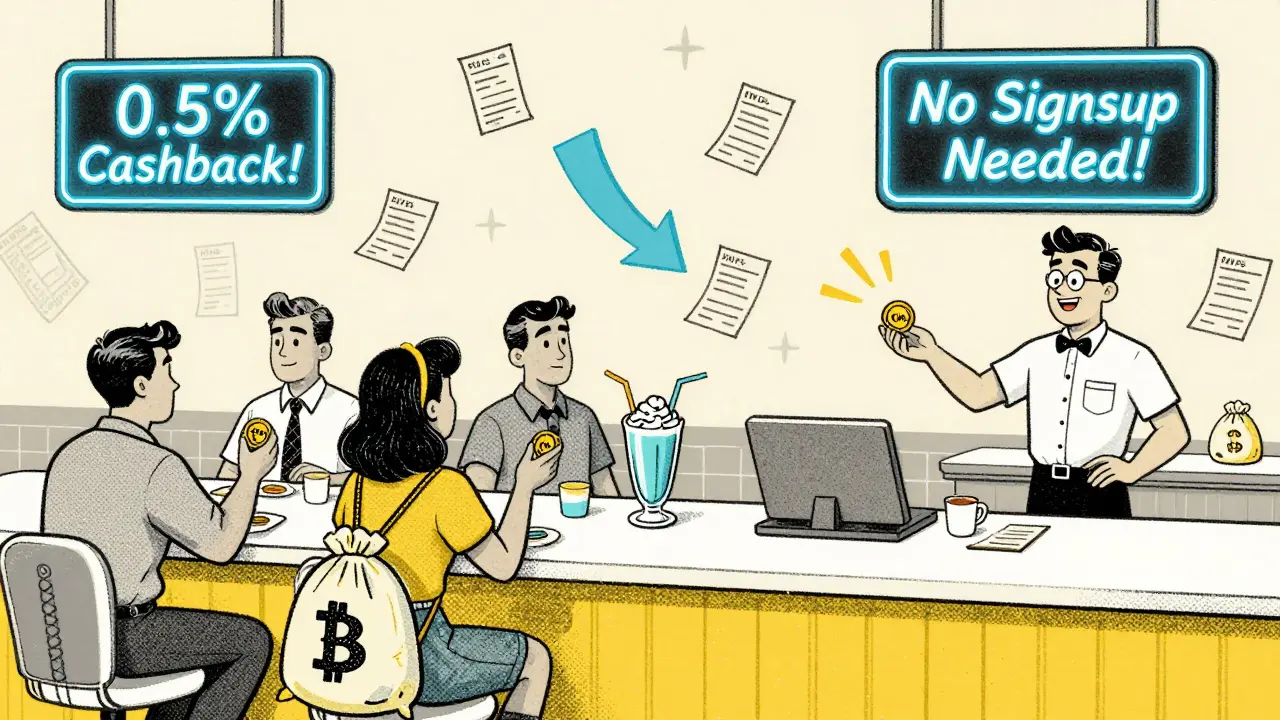1950s-style diner where customers trade crypto tokens and receive CWT coins as tips.