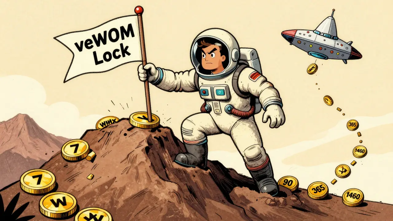 An adventurer plants a flag on a WMX token mountain, with locked time trails behind them.