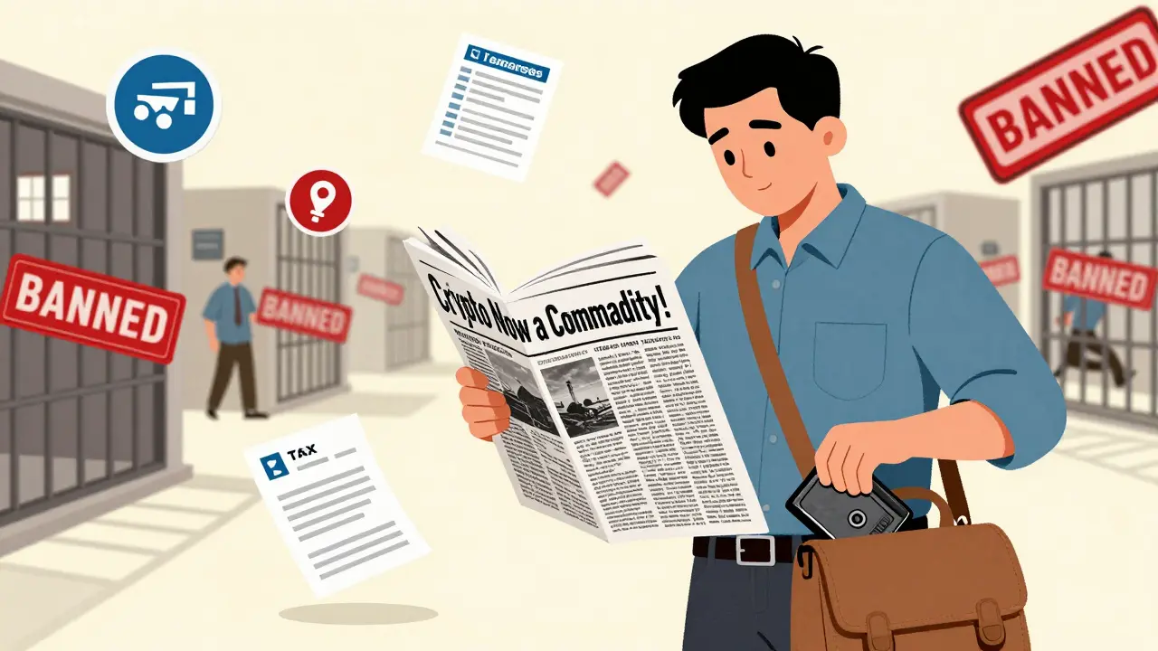 Someone reading news about crypto regulation while storing a hardware wallet safely.