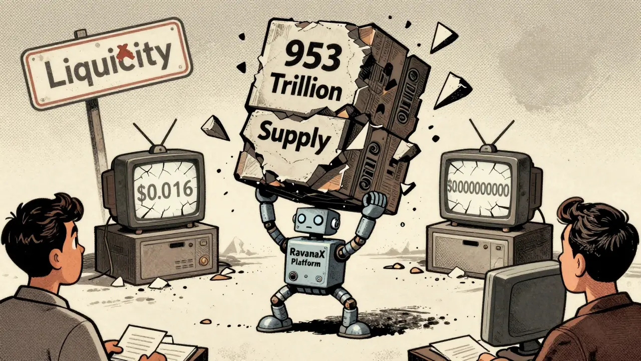 A tiny robot struggling under a massive blockchain stack while confused users stare at mismatched price displays.
