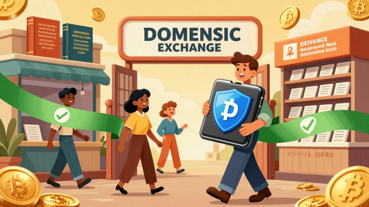 Vintage cartoon illustrates safe trading on registered Indian crypto exchanges
