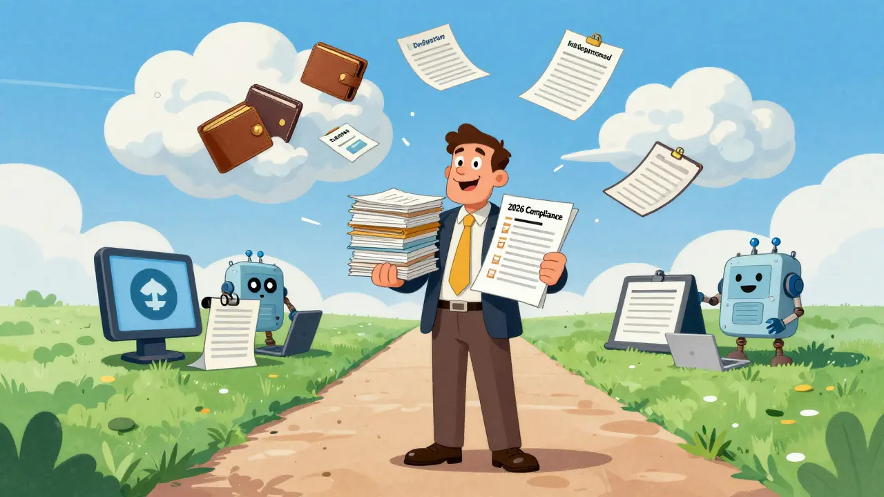 Cartoon of investor achieving compliance with organized records and tax tools