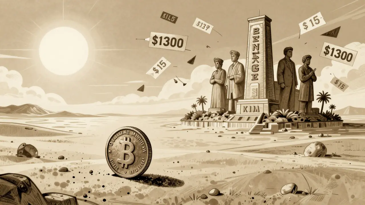Illustration of a lonely coin in a desert, separated from major exchanges by a sea.