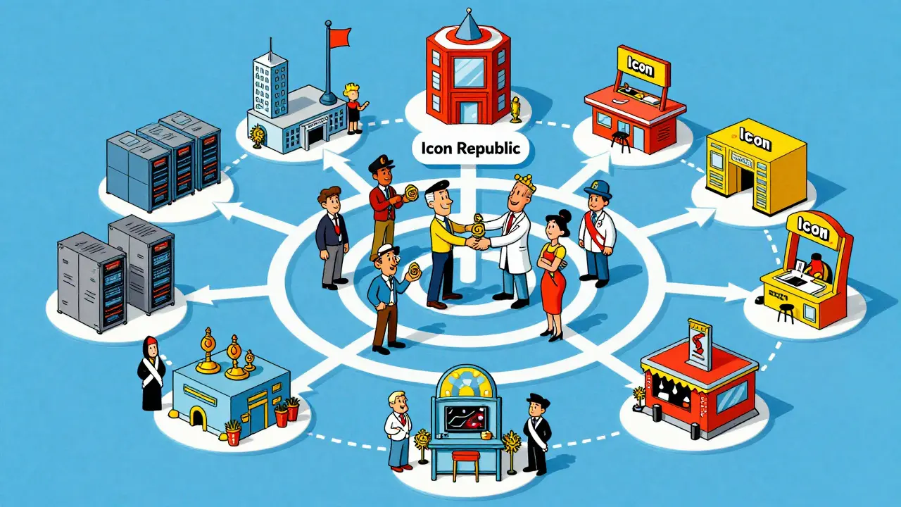 Vintage illustration of interconnected ICON network communities