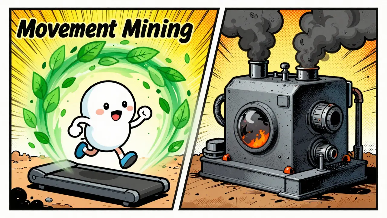 Jogger vs industrial machine illustrating eco-friendly mining
