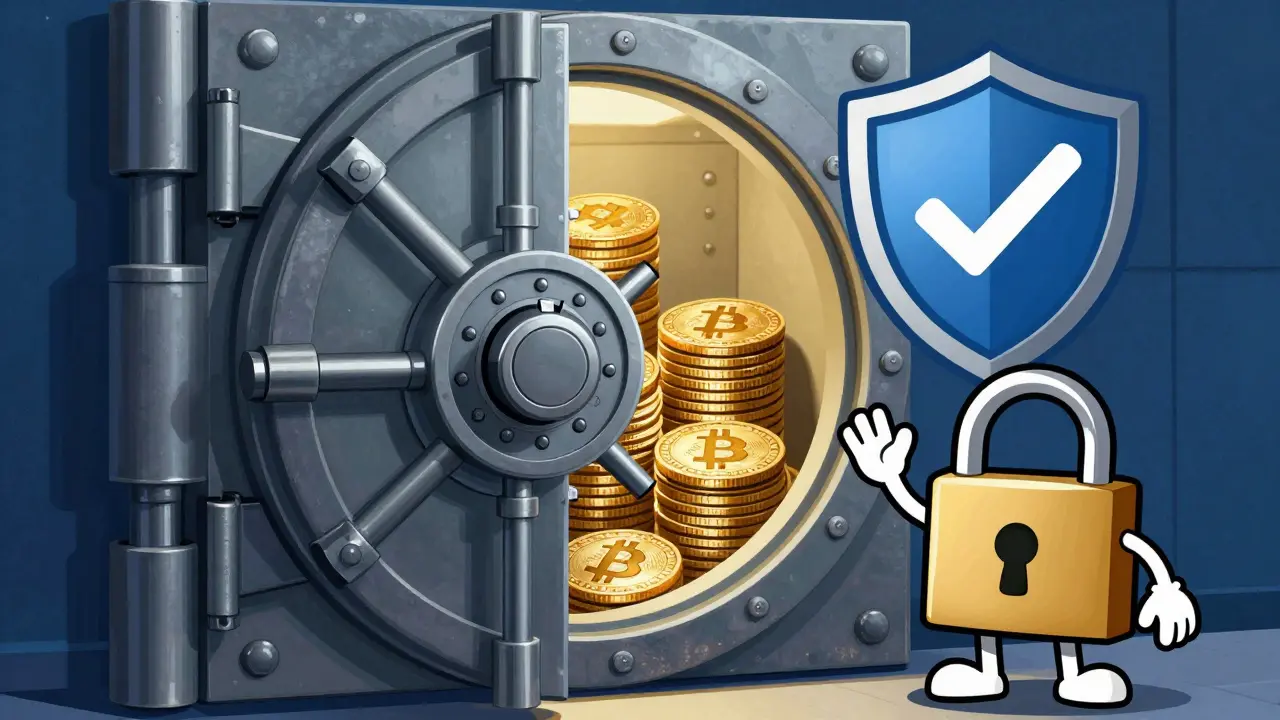 Secure vault protecting crypto coins with shield