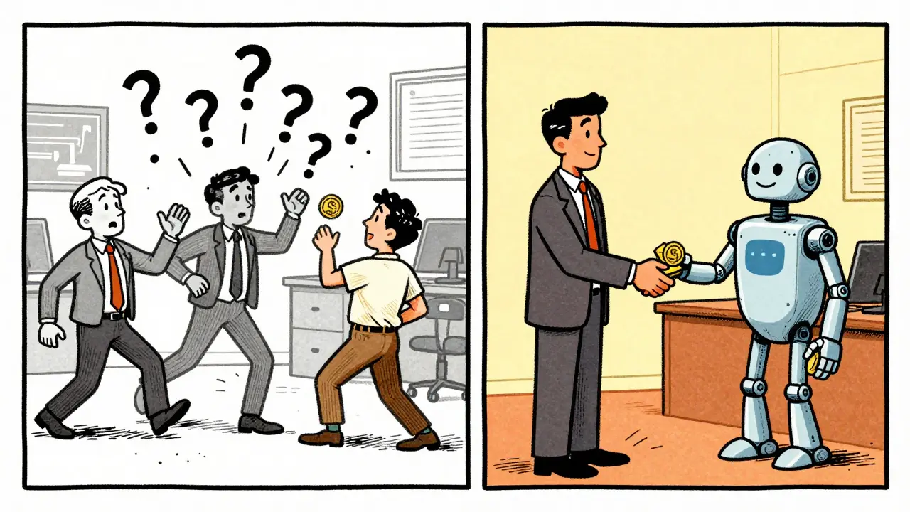 Cartoon contrasting chaotic speculation with stable enterprise deals
