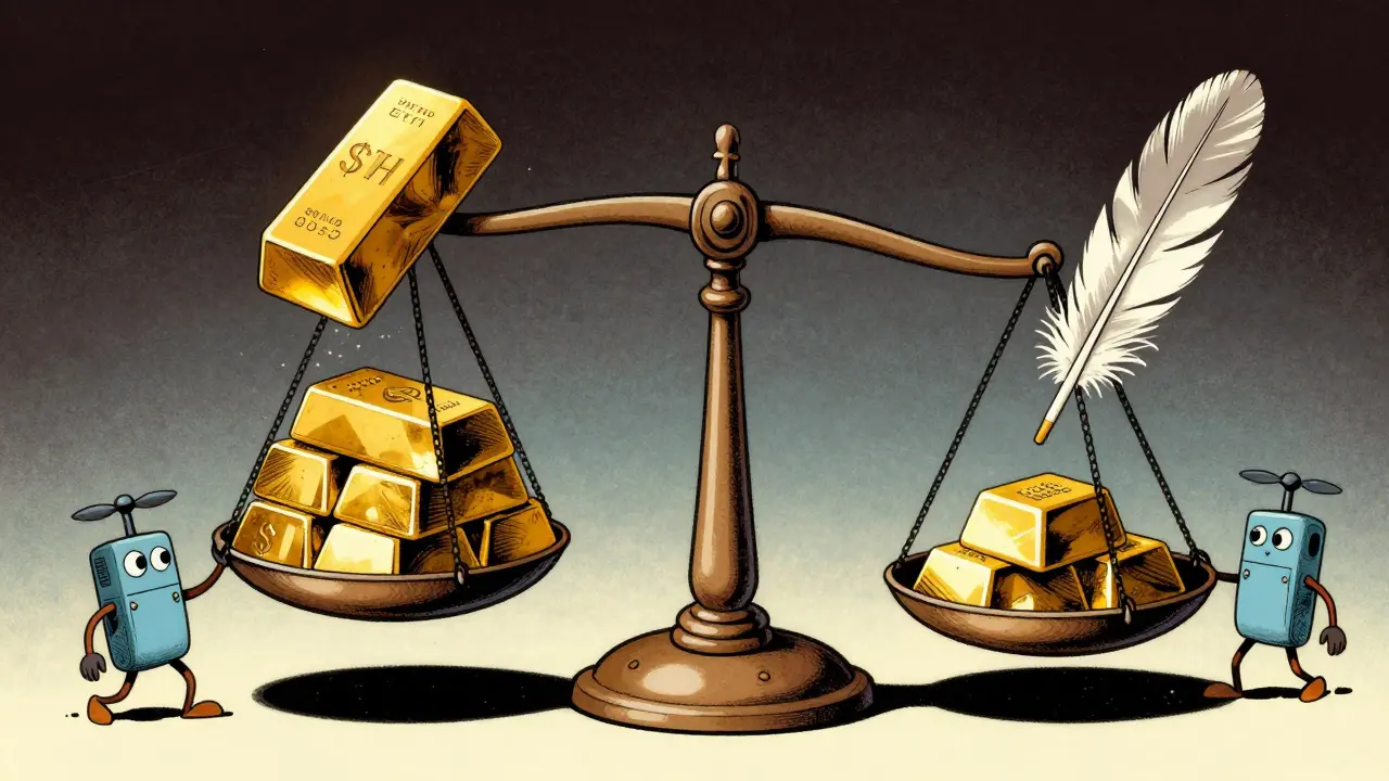 Cartoon scales unbalancing as bots swap crypto assets