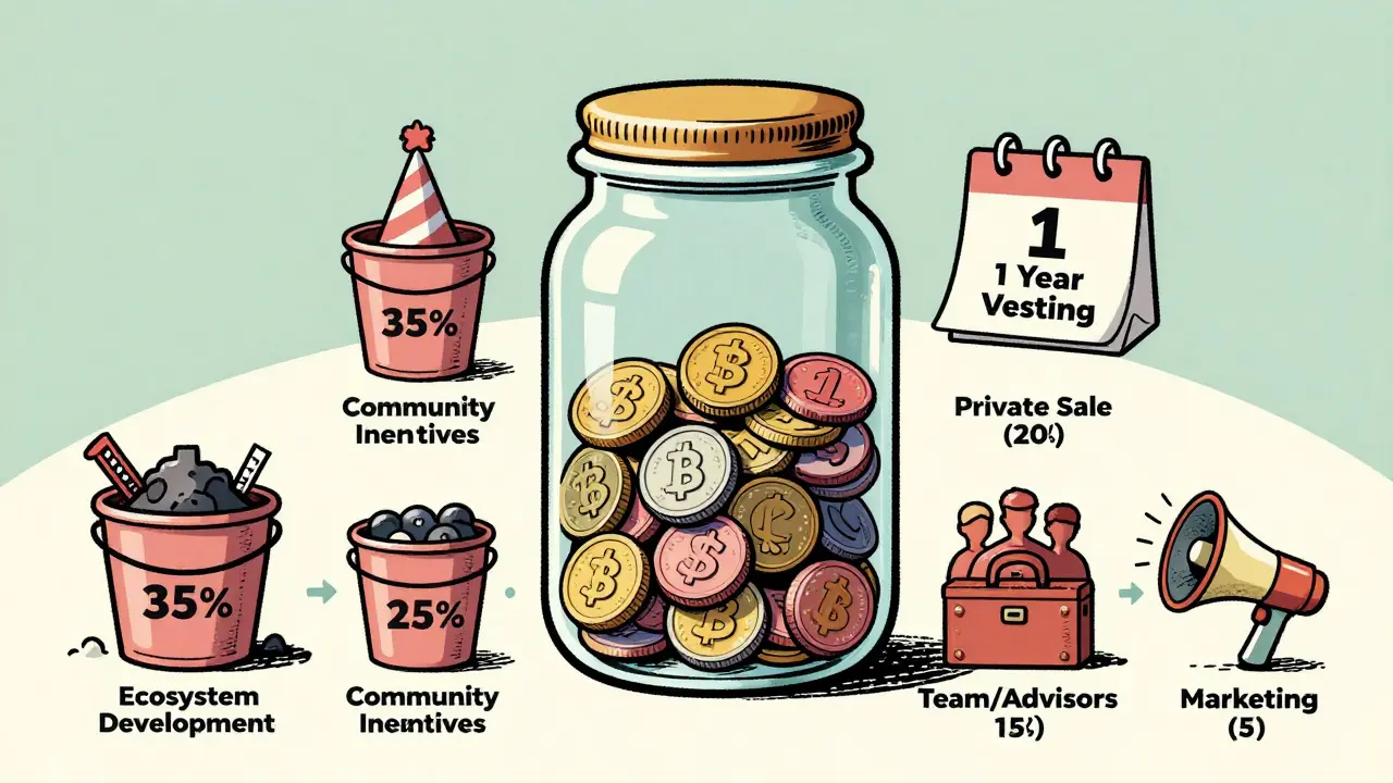 Jar of ALOR tokens showing distribution percentages