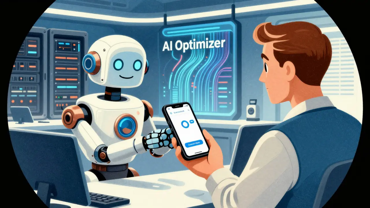 Robot assistant helping trader connect via Telegram app