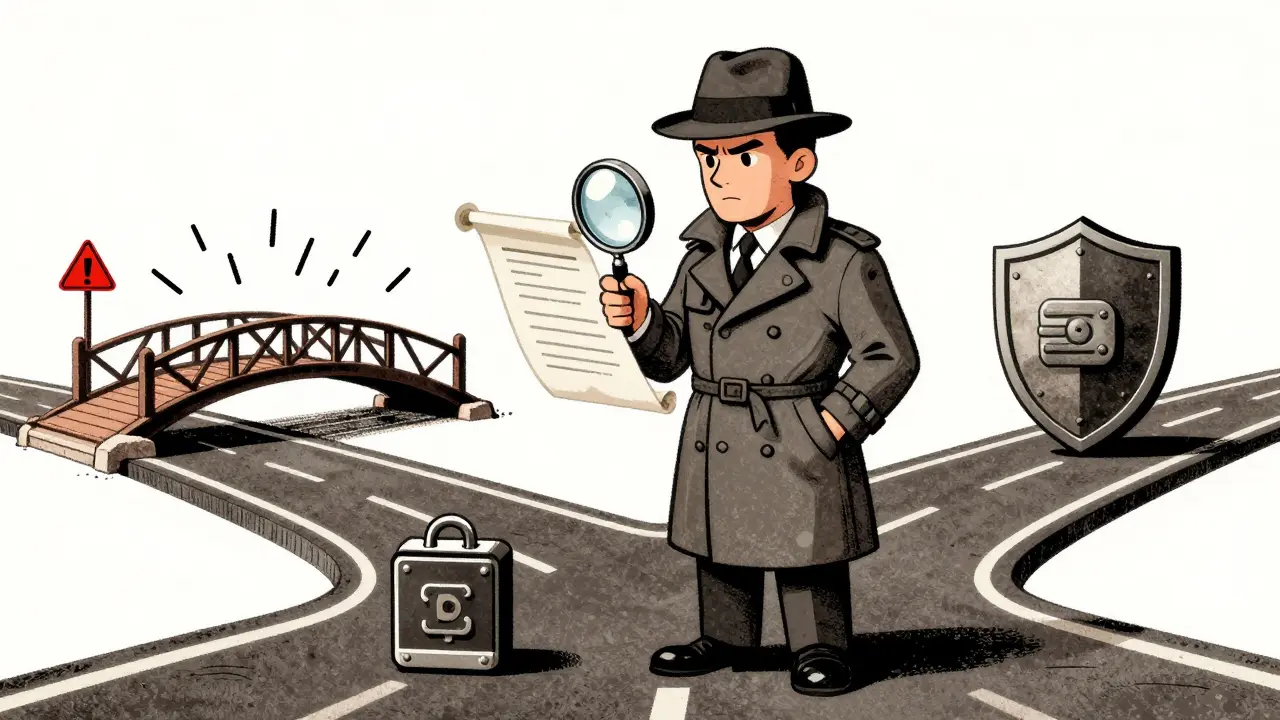 Vintage cartoon of an investor weighing risks and safety in crypto markets.