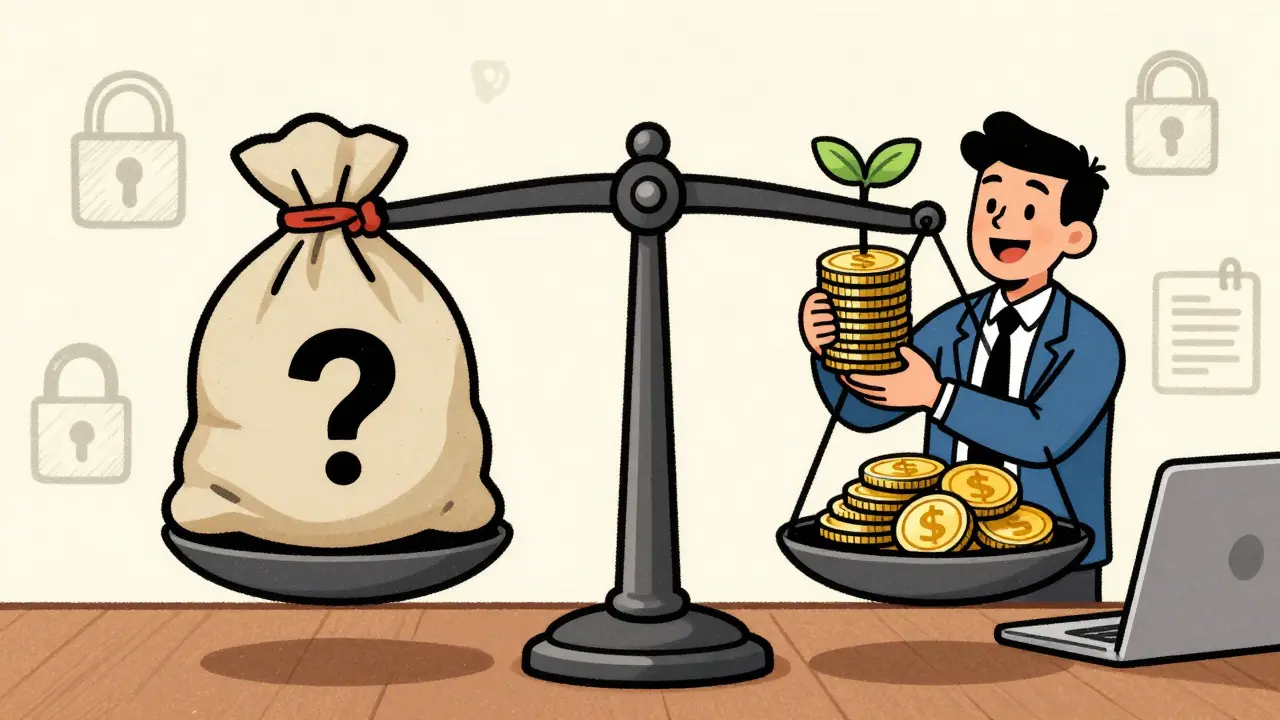 Balance scale weighing DeFi risks against rewards