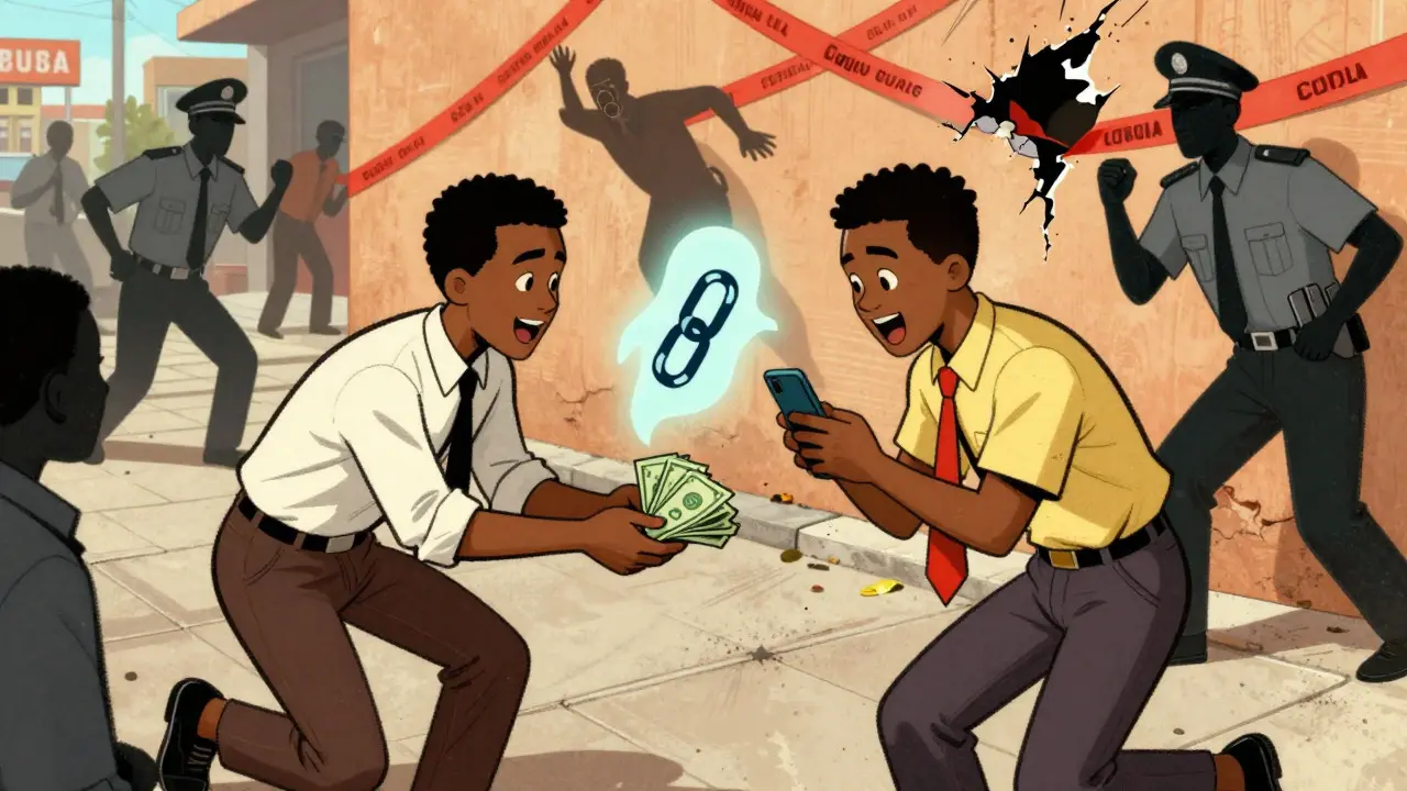 People trading crypto P2P on street avoiding bank restrictions