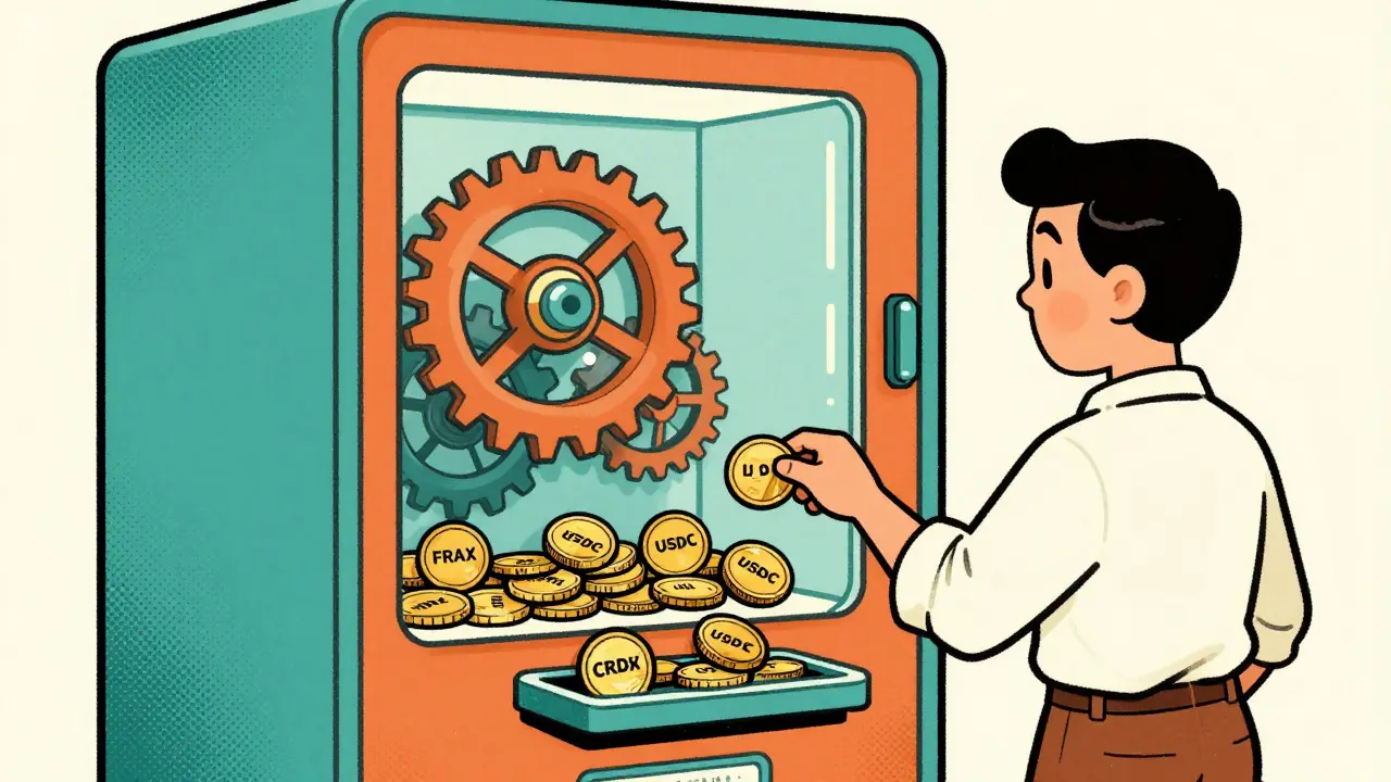 Retro vending machine dispensing LP tokens