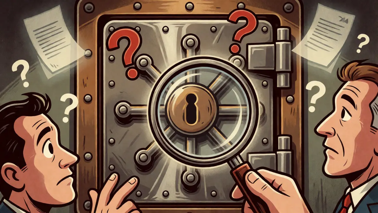 Closed Bitsten vault with hidden reserves depicted in retro animated illustration