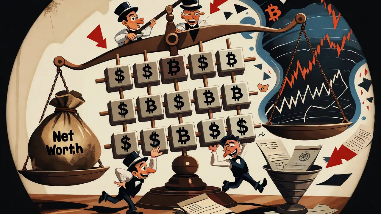 Illustration of accountants calculating crypto taxes with scales