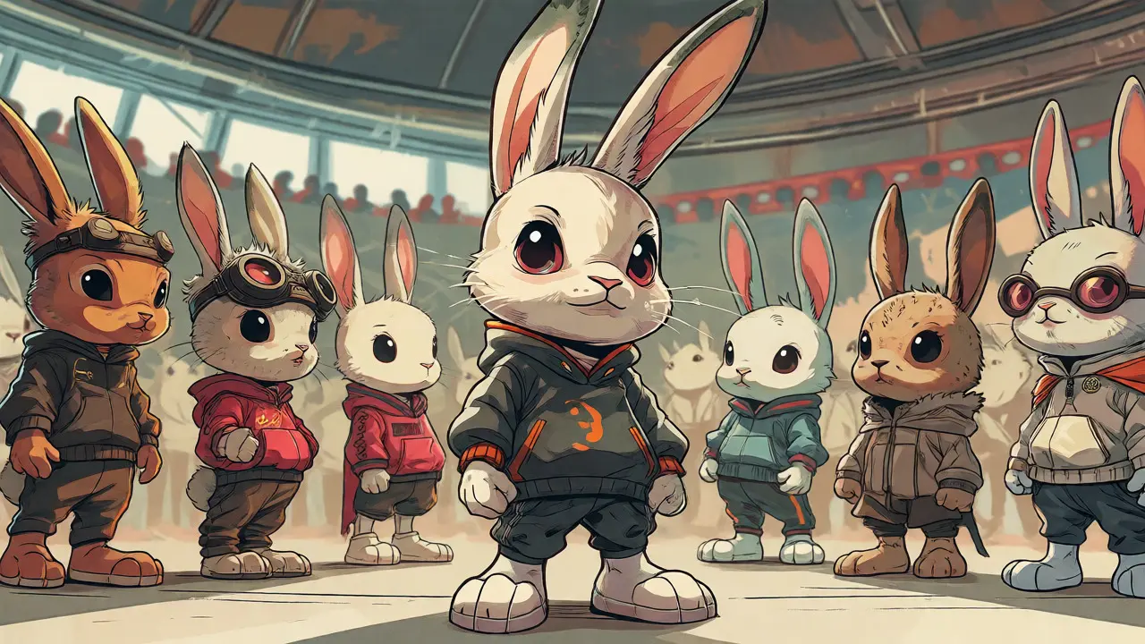 Illustration of unique hand-drawn KAKA-rabbit NFTs in a retro storybook style.