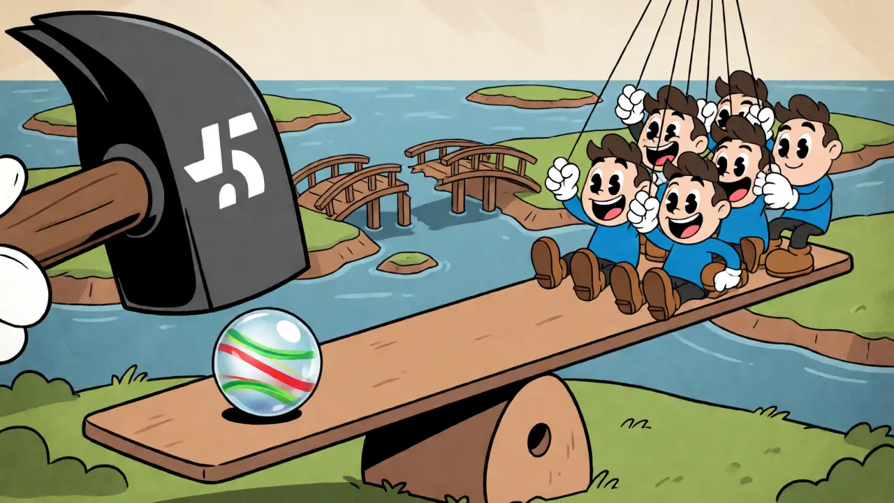 Micro-cap token marble balancing on a seesaw amidst volatile market forces.