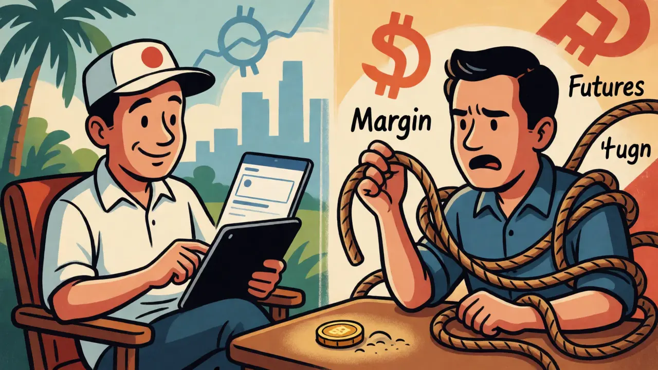 Split scene showing simple local trading versus complex global limitations