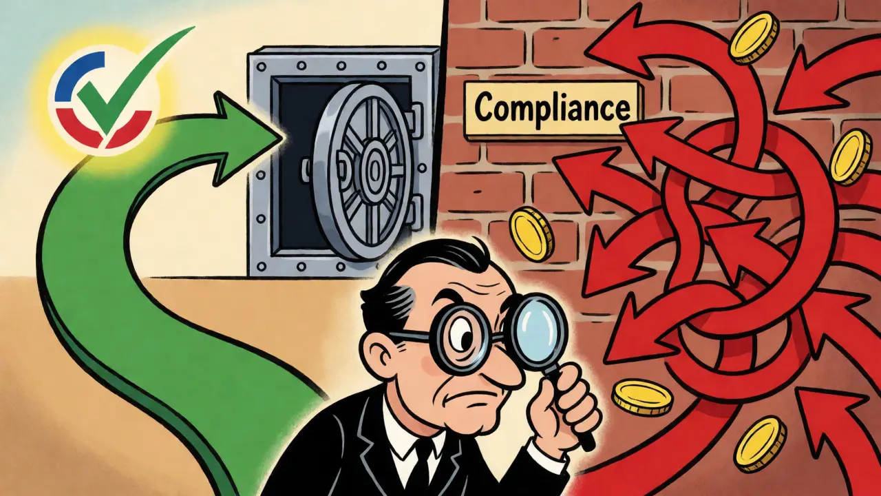 Split-screen cartoon contrasting smooth licensed transfers with chaotic unlicensed P2P trades.